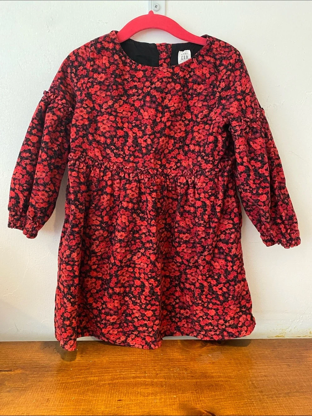GAP Red and Black Floral Long-Sleeve Girls cotton Dress